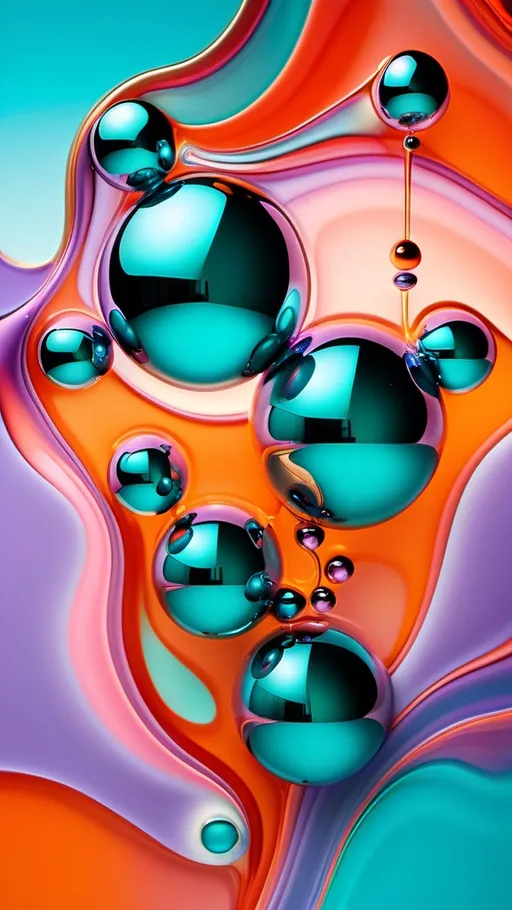 Prompt: Abstract artwork featuring fluid-like, transparent structures and translucent spheres with vibrant, creative color schemes. Each image uses a unique color combination for a dynamic visual effect. First image: tones of teal, gold, and soft lavender, resembling molten glass with prismatic reflections and metallic accents. Second image: deep orange, turquoise, and soft rose pink, adding depth and highlights. Third image: rich emerald green, maroon, and light silver tones for a sophisticated contrast. Each composition is set against gradient backgrounds that fade from emerald to navy, indigo to dusk pink, or gold to sapphire, with soft glow vignettes surrounding the main forms. Delicate cracks and ripples across the glassy surfaces add texture, enhancing the sense of movement and dimensionality