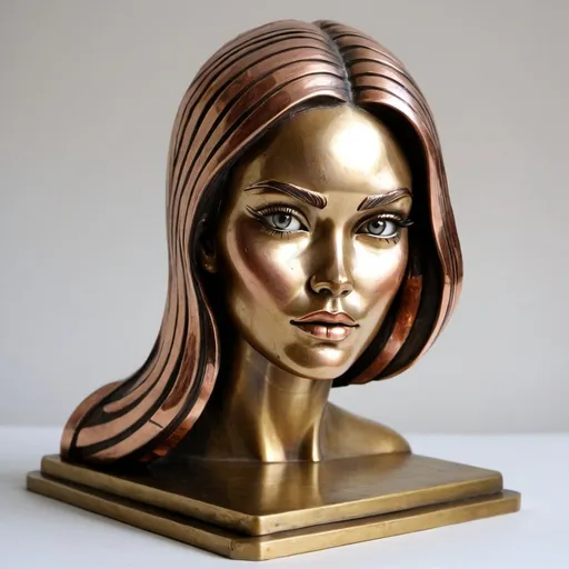 Prompt: Megan fox sculpture art deco made of brass and copper 