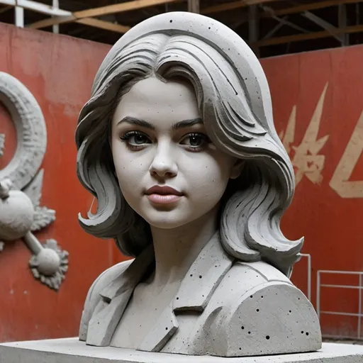 Prompt: Soviet concrete sculpture of Selena Gomez 