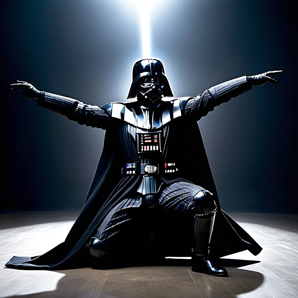 Prompt: Highly realistic, ultra real, lifelike, Darth Vader doing a cartwheel, intense facial expression, cartwheel, cinematic quality, dynamic pose, Star Wars, dark tones, dramatic lighting