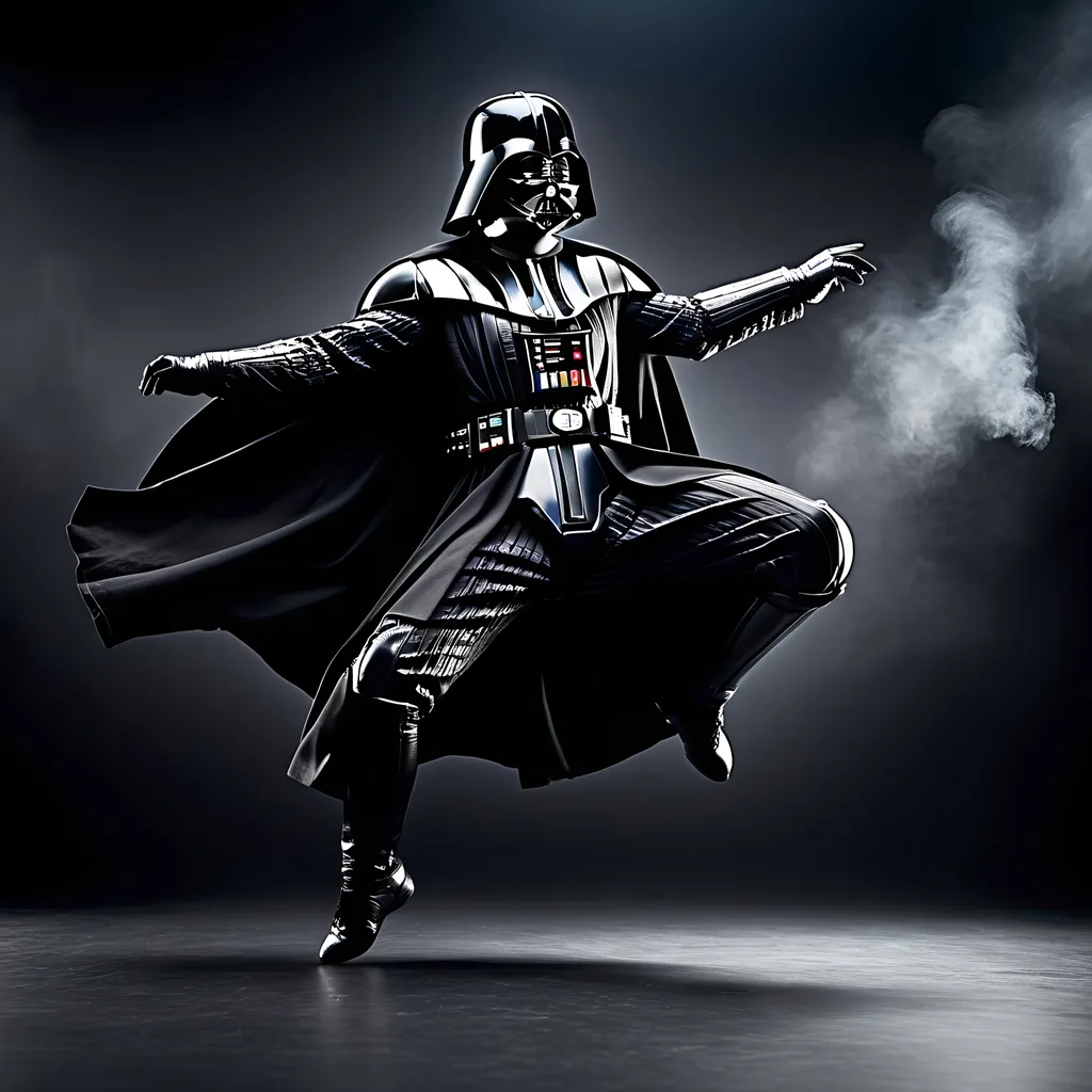 Prompt: Highly realistic, ultra real, lifelike, Darth Vader doing a cartwheel, intense facial expression, cartwheel, cinematic quality, dynamic pose, Star Wars, dark tones, dramatic lighting