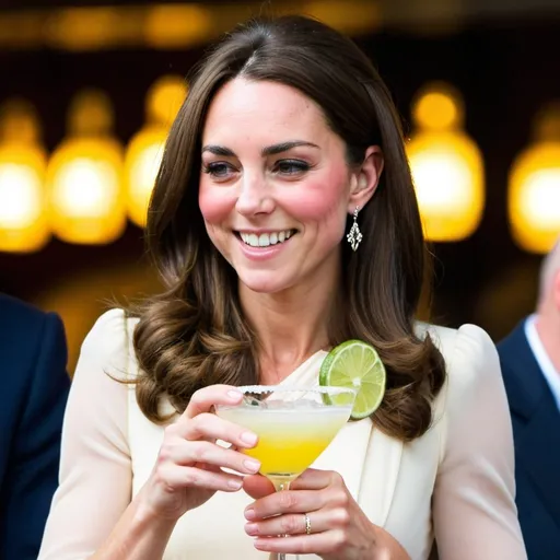 Prompt: Image of princess Kate Middleton drinking a margarita 