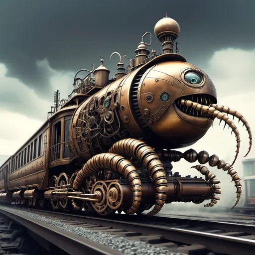 Prompt: Here is the hybrid image of a train and a centipede, blending mechanical and biological elements in a surreal, steampunk-inspired style. Let me know if you'd like any modifications!