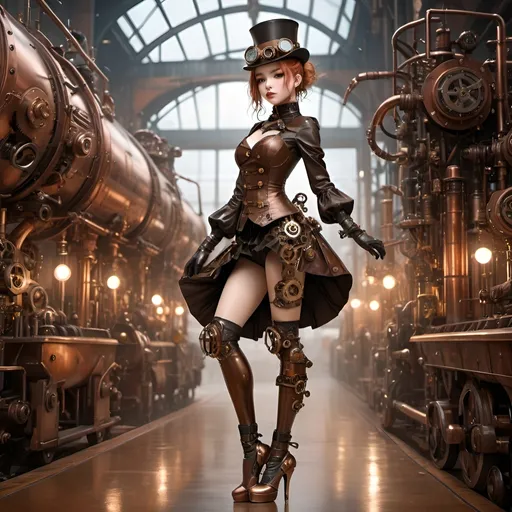 Prompt: Pixiv girl steampunk latex extreme ballet heels