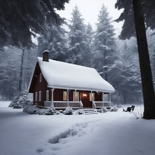 Prompt: ی کلبه وسط جنگل برفی میخوام 
