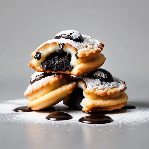 Prompt: fried oreos clipart bitten from front view

