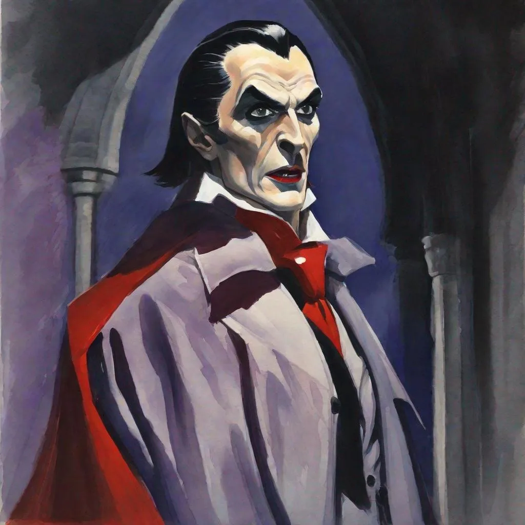 Prompt: gouache painting of Dracula inspired by Basil Gogos.