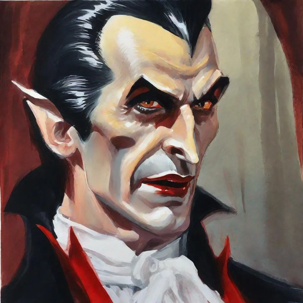 Prompt: gouache painting of Dracula inspired by Basil Gogos.