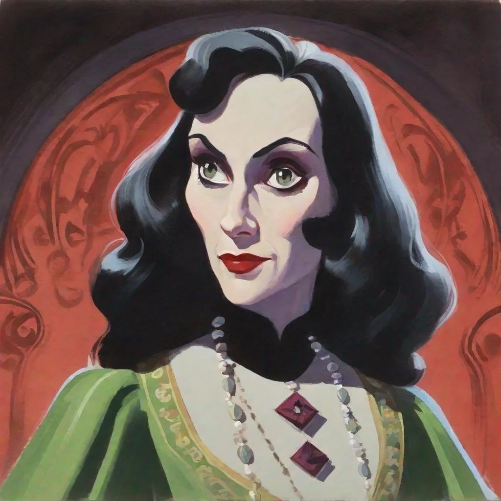 Prompt: gouache painting of a Disney animated style Mina Murray from Dracula inspired by Basil Gogos.