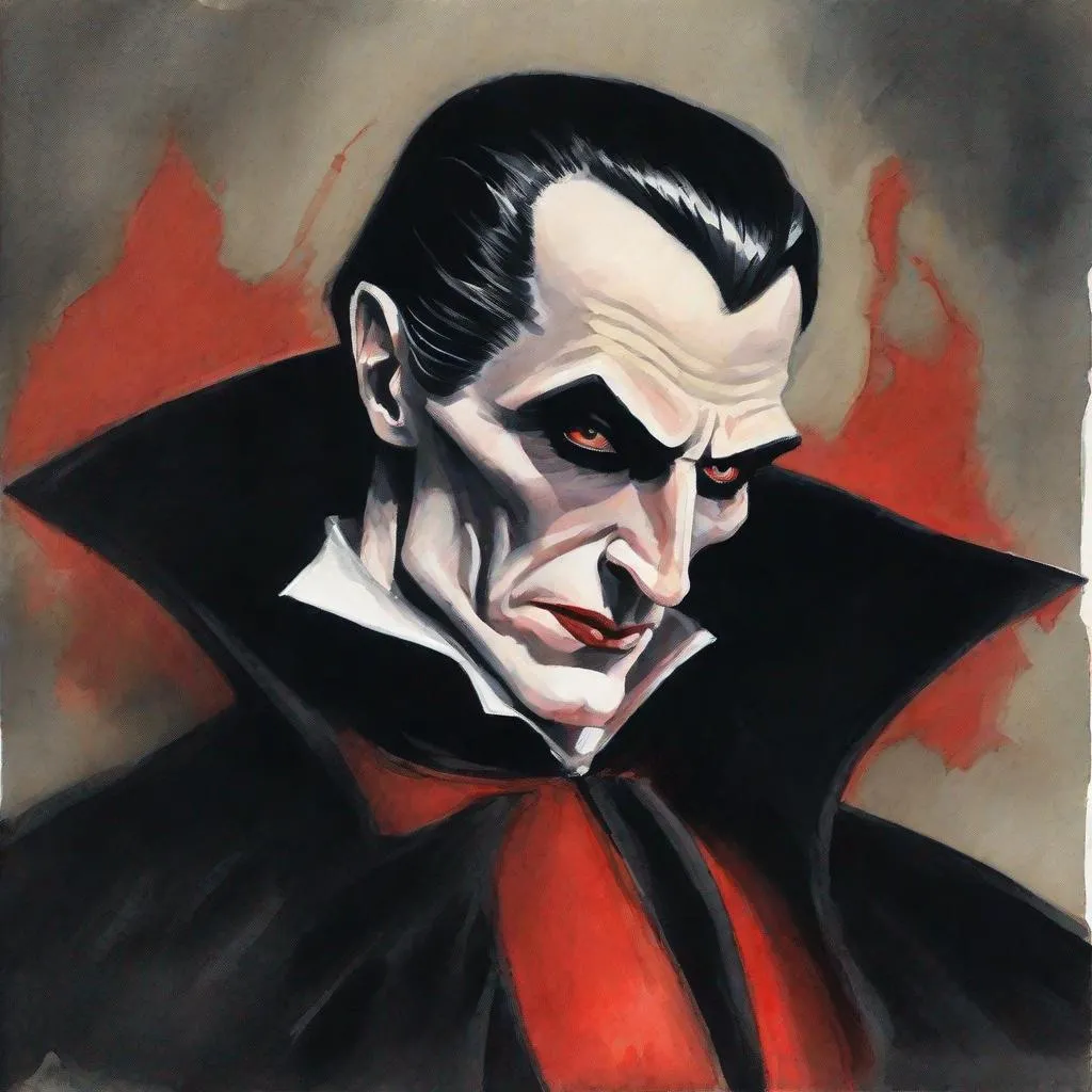 Prompt: gouache painting of Dracula inspired by Basil Gogos.