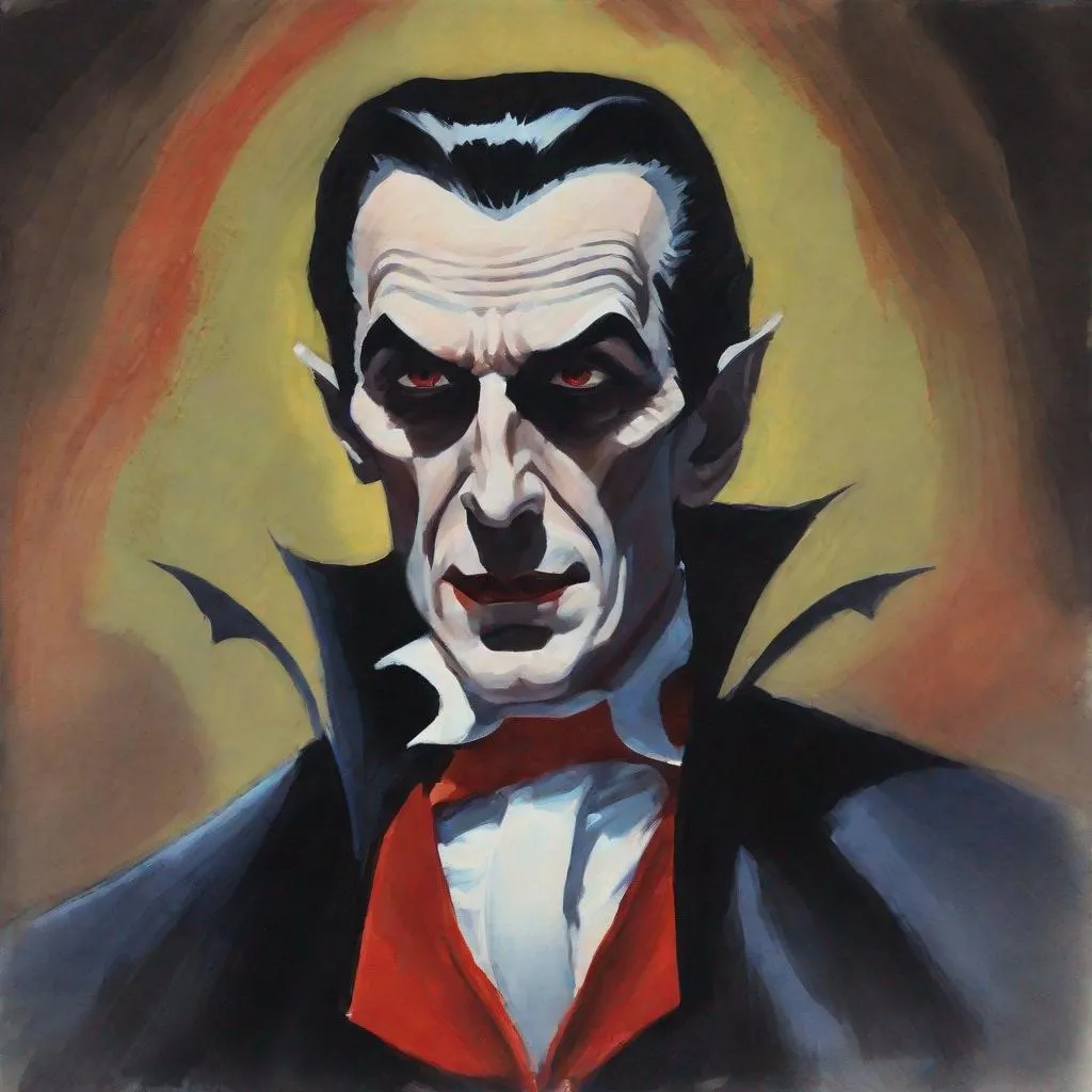 Prompt: gouache painting of Dracula inspired by Basil Gogos.