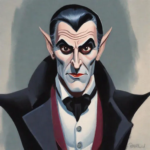 Prompt: gouache painting of a modern Disney animated style Renfield from Dracula inspired by Basil Gogos.