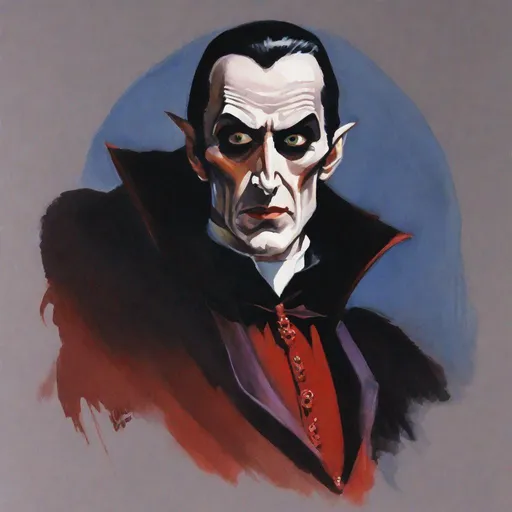 Prompt: gouache painting of Dracula inspired by Basil Gogos.