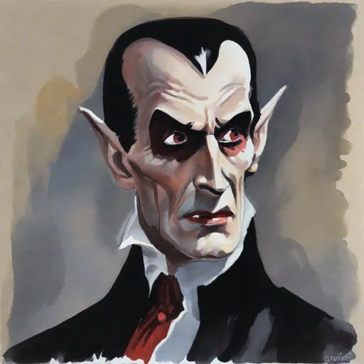 Prompt: gouache painting of Dracula inspired by Basil Gogos.