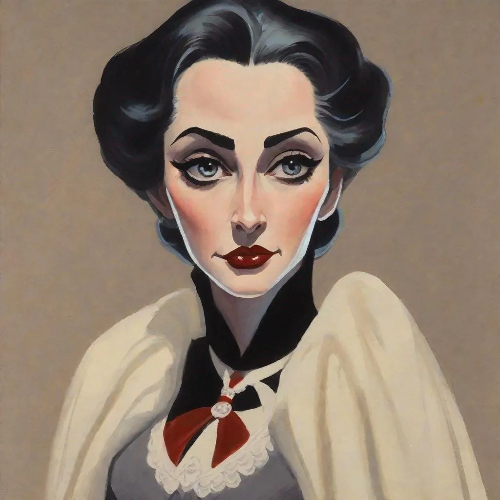 Prompt: gouache painting of a Disney animated style Mina Murray from Dracula inspired by Basil Gogos.