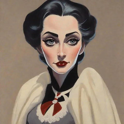 Prompt: gouache painting of a Disney animated style Mina Murray from Dracula inspired by Basil Gogos.