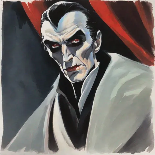 Prompt: gouache painting of Dracula inspired by Basil Gogos.