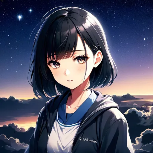 Prompt: girl in light clothing, style artist oyari ashito, against the night sky, night, portrait, satisfaction, enjoyment, manga graphics, anime, drawing, dark exposure, bright colors, the highest quality, the highest detail, first-person view, dark tones, Clouds 