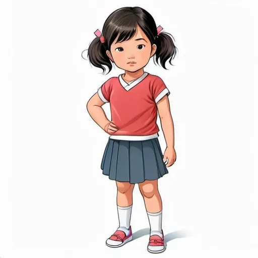 Prompt: Highly detailed illustration of an asian little girl standing,best quality, gaze into the camera