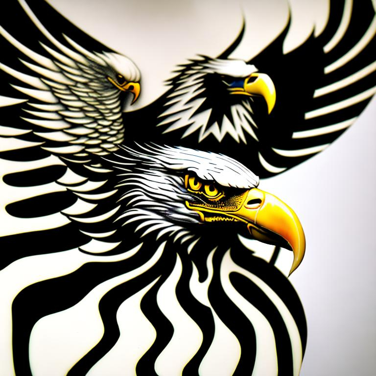 Prompt: black and white liquid Eagle head