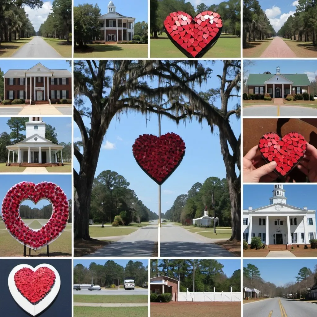 Prompt: photo collage, heart shaped, photos of Hartsville, S.C. 