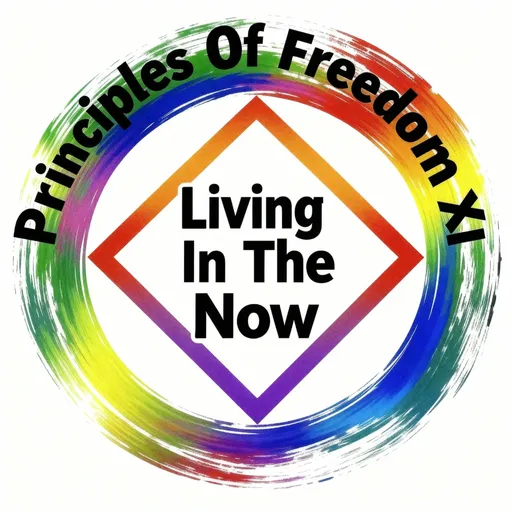 Prompt: Logo with Principles Of Freedom XI in bold black letters arching at the top of the logo and Living In The Now in bold black letters in the middle of the logo.