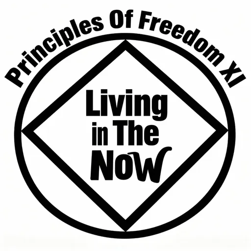 Prompt: Logo with Principles Of Freedom XI in bold black letters arching at the top of the logo and Living In The Now in bold black letters in the middle of the logo.