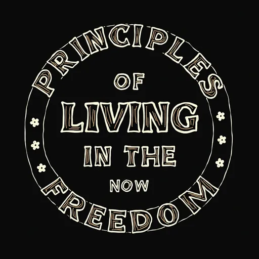 Prompt: Logo with Principles Of Freedom XI in bold black letters outlined in white arched outside the logo at the top and Living In The Now in bold black letters outlined in white in the middle of the logo.