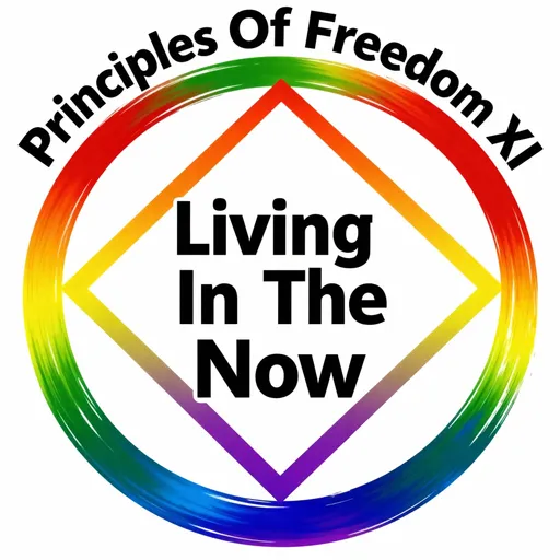 Prompt: Logo with Principles Of Freedom XI in bold black letters arching at the top of the logo and Living In The Now in bold black letters in the middle of the logo.