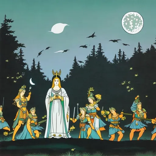 Prompt: Landscape picture of the goddess of the moon raising an army of moon zombies