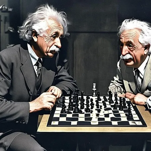 Prompt: Batman and Einstein  playing chess  