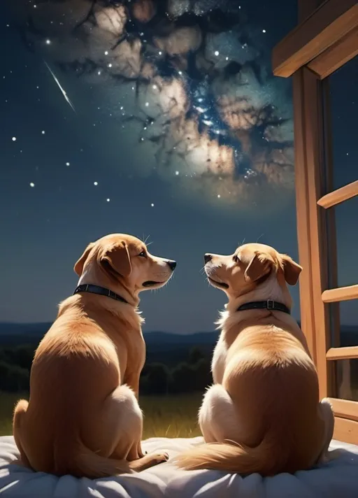 Prompt: romantic couple of dogs watching the stars in the sky, realistic, 3:4 ratio