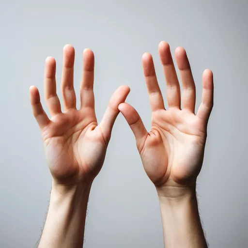 Prompt: Two hands with five fingers, not six or four elegantly positioned, one wide-open hand, with one's hands apart