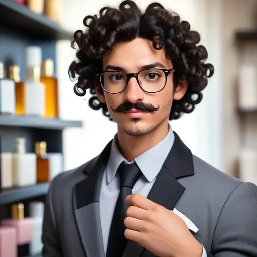 Prompt: I am a successful manager whose attributes can be pointed out as strong negotiator, effective leader A handsome boy with black curly hair And black mustache and glasses, I like perfume and cologne, I can make any woman and girl fall in love with me