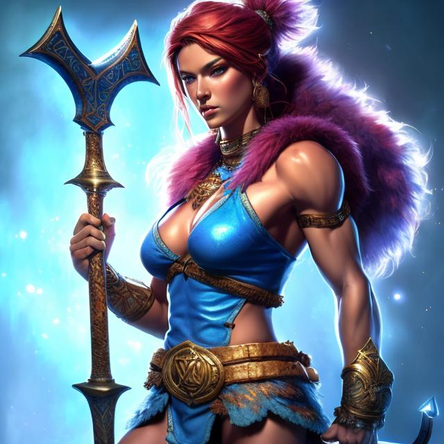 Prompt: UHD, , 8k, high quality, poster art, (( Aleksi Briclot art style)), hyper realism, Very detailed, full body, muscular, view of a young blue fantasy skin female barbarian, battle axe, mythical, ultra high resolution, light and shading in 8k, ultra defined. 