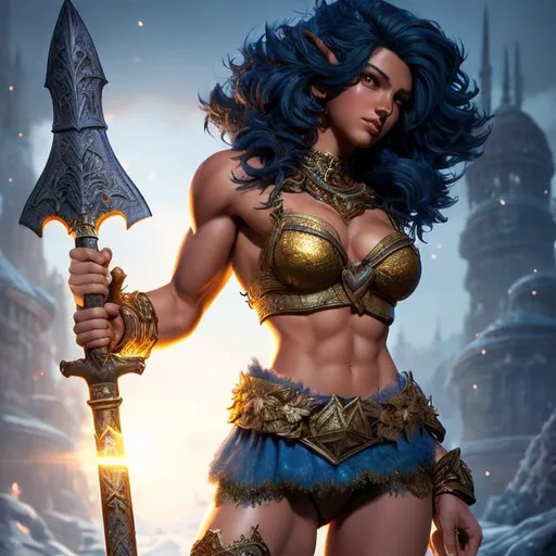 Prompt: UHD, , 8k, high quality, poster art, (( Aleksi Briclot art style)), hyper realism, Very detailed, full body, muscular, view of a young blue fantasy skin female barbarian, battle axe, mythical, ultra high resolution, light and shading in 8k, ultra defined. 
