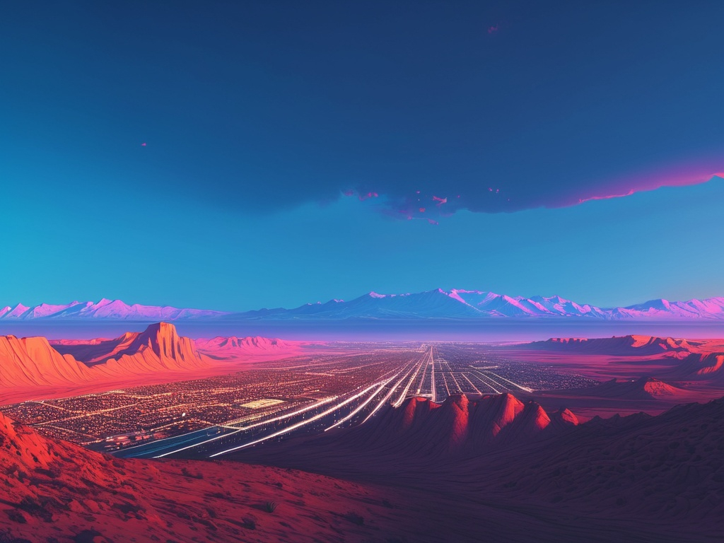 Prompt: St George Utah under a colorful sky at sunset, Alena Aenami, retrofuturism, city background, a detailed matte painting