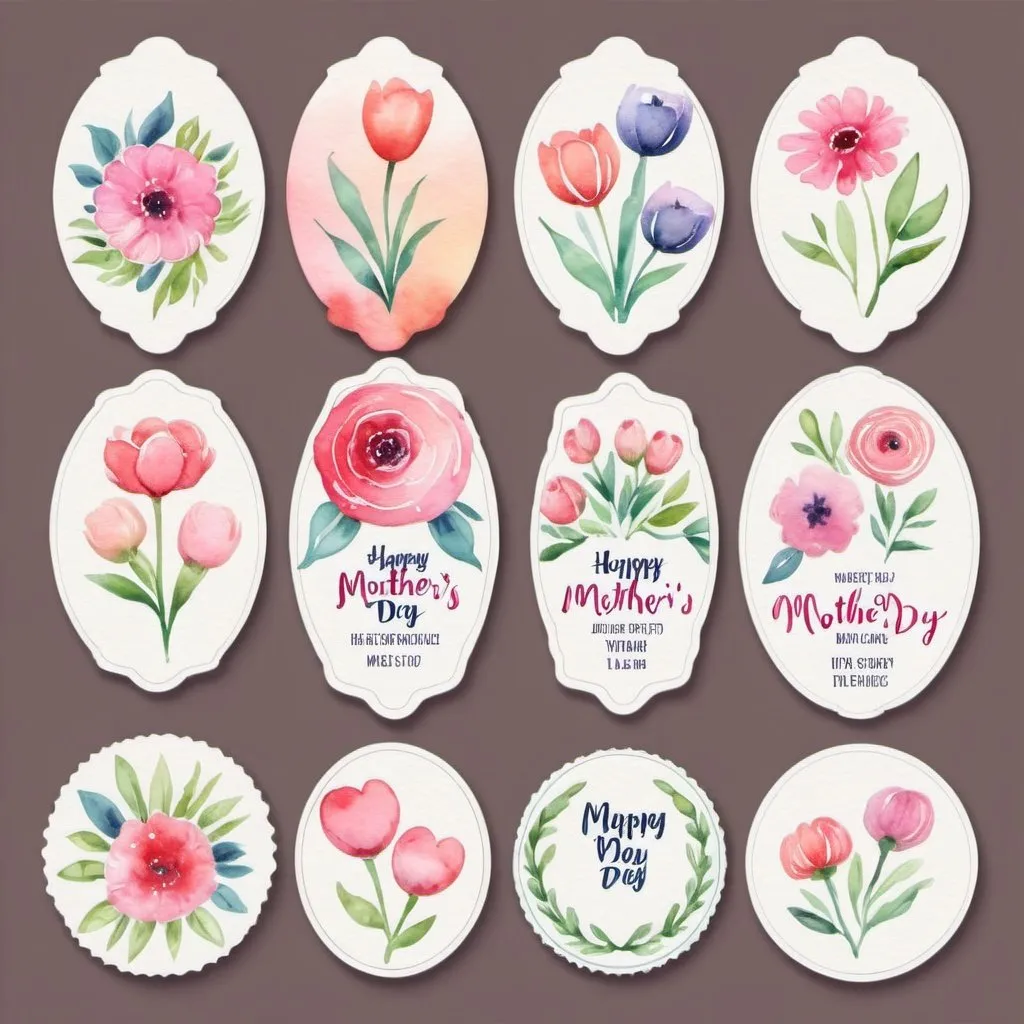 Prompt: Watercolor mother's day labels 