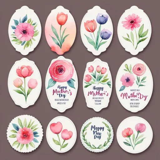 Prompt: Watercolor mother's day labels 