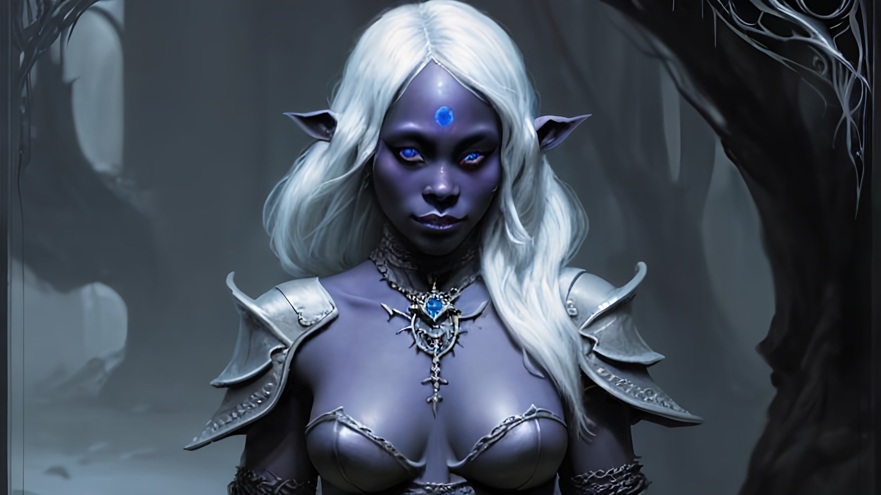 a hyper realistic image of a female dark elf enchant...