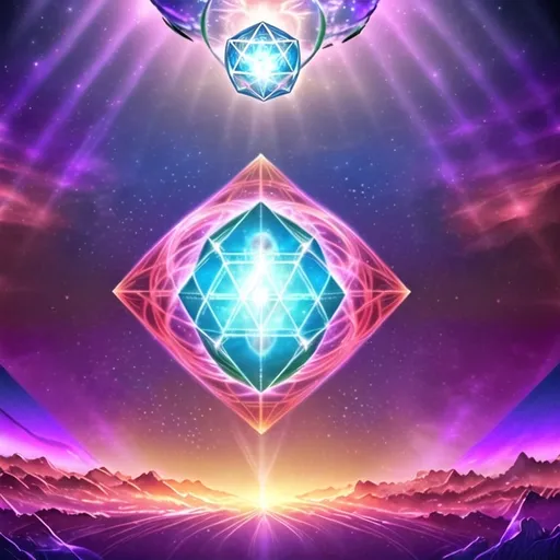 Prompt: Metatron's cube illuminated with inner light, sacred geometry, vibrant energy, spiritual symbolism, high quality, vivid, detailed 3D rendering, glowing patterns, cosmic, vibrant colors, ethereal lighting
