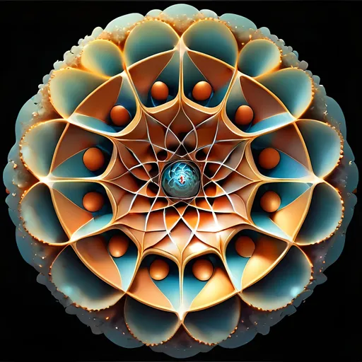 Prompt: fractal fibonacci sequence embedded in sacred 4-d geometry, non-eucliean