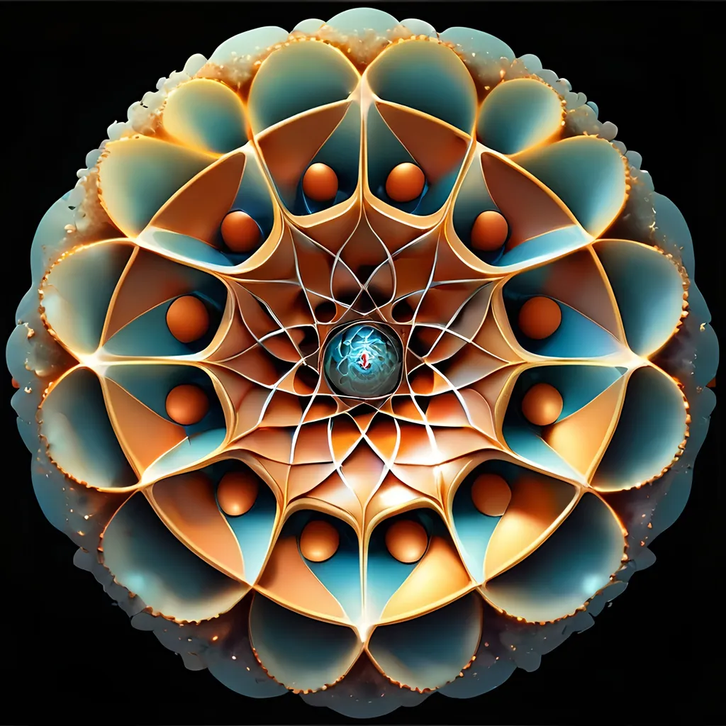 Prompt: fractal fibonacci sequence embedded in sacred 4-d geometry, non-eucliean