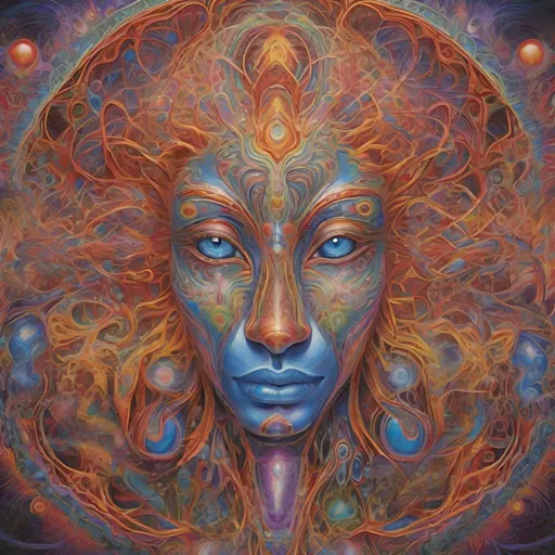 Prompt: A multidimensional jewel, sparkling with radiance,  in the style of Alex Grey, with psychedelic hidden detail and animals hidden throughout.