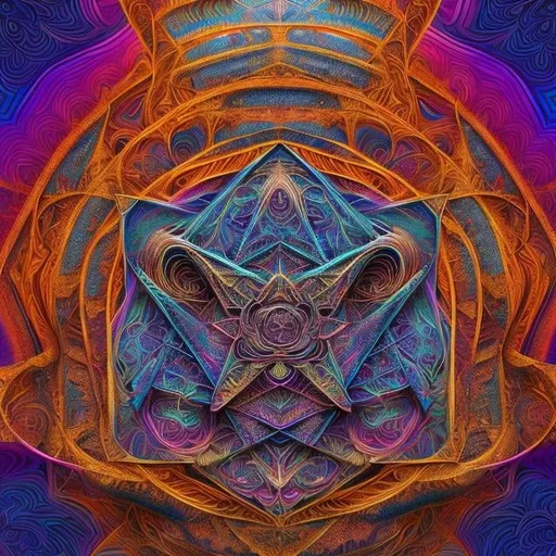 Prompt: Intricate sacred geometry with psychedelic patterns, vibrant and mesmerizing, high quality, digital art, detailed patterns, vibrant colors, psychedelic, intricate design, spiritual symbolism, hypnotic, mesmerizing, detailed composition, symmetrical, professional, vivid colors, highres