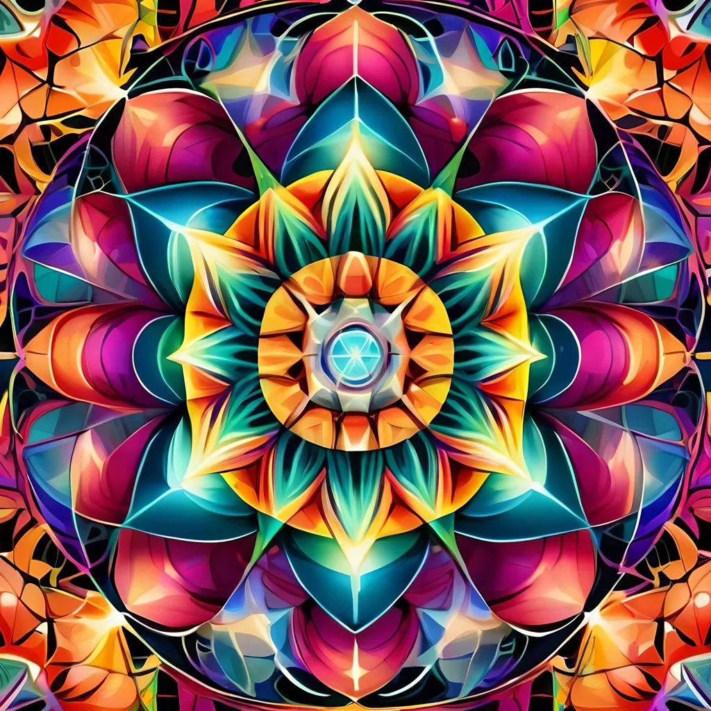 Intricate sacred geometry with psychedelic patterns,...