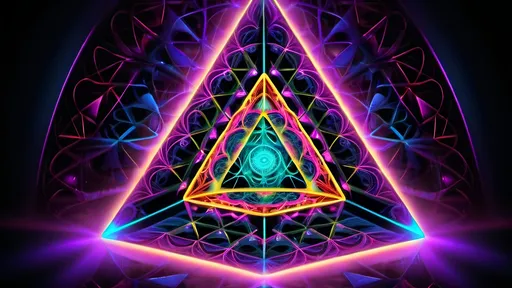 Prompt: Sacred Geometry tetrahedron glowing psychedelic detail, vibrant colors, intricate patterns, high quality, digital art, neon, surreal lighting