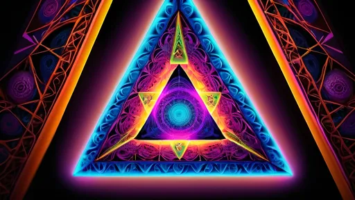 Prompt: Sacred Geometry tetrahedron glowing psychedelic detail, vibrant colors, intricate patterns, high quality, digital art, neon, surreal lighting