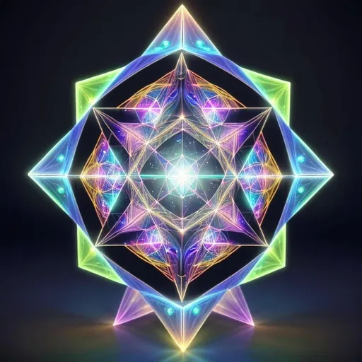 Prompt: Metatron's cube illuminated with inner light, sacred geometry, vibrant energy, spiritual symbolism, high quality, vivid, detailed 3D rendering, glowing patterns, cosmic, vibrant colors, ethereal lighting