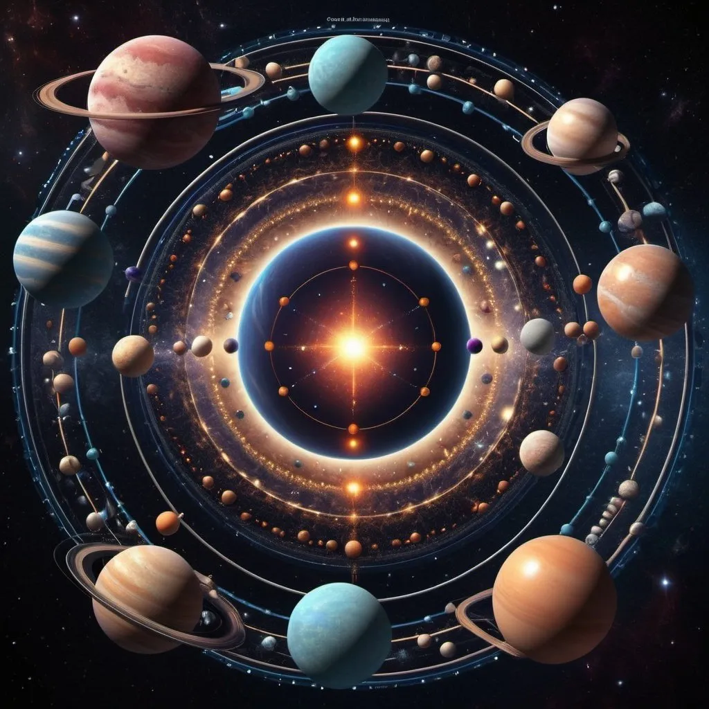 Prompt: The infinite universe with planets snd energy connected between them like a system of million microchip in nanotechnology